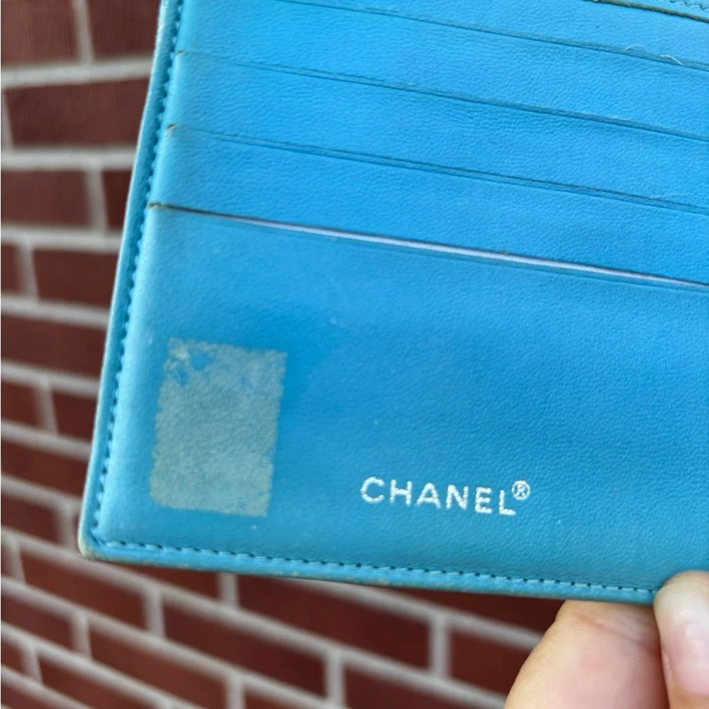 CHANEL travel line Light Blue Wallet CC logo